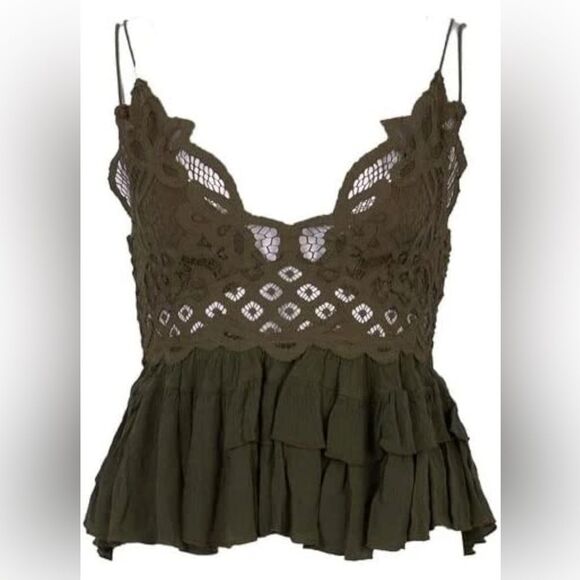 Free People Women’s Adella Camisole Olive Sparrow large - Picture 3 of 4
